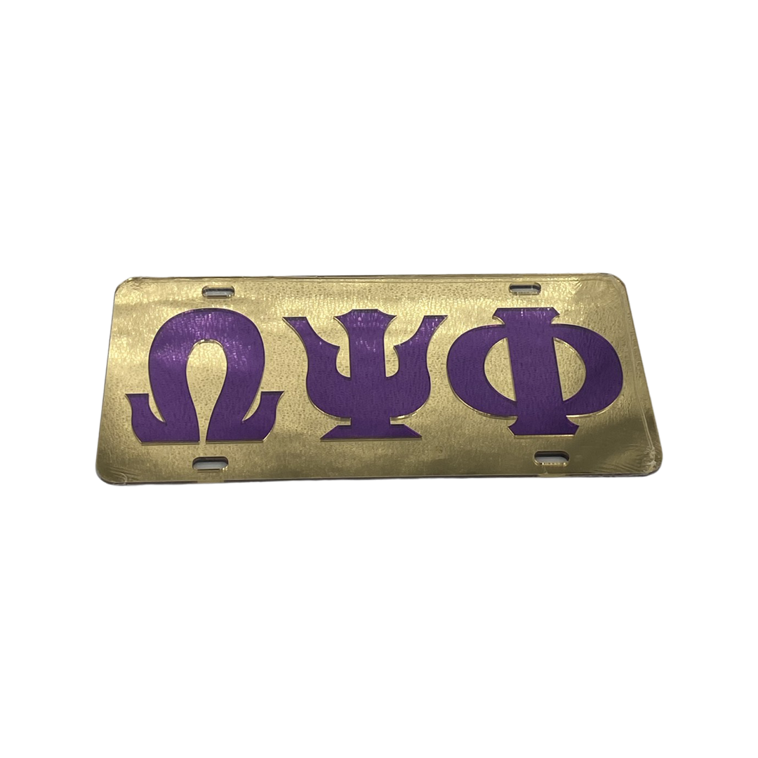 Omega Psi Phi Gold Mirror License Plate