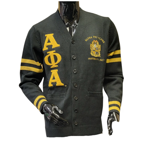 Alpha Phi Alpha -Chenille Sweater Cardigan (Black)