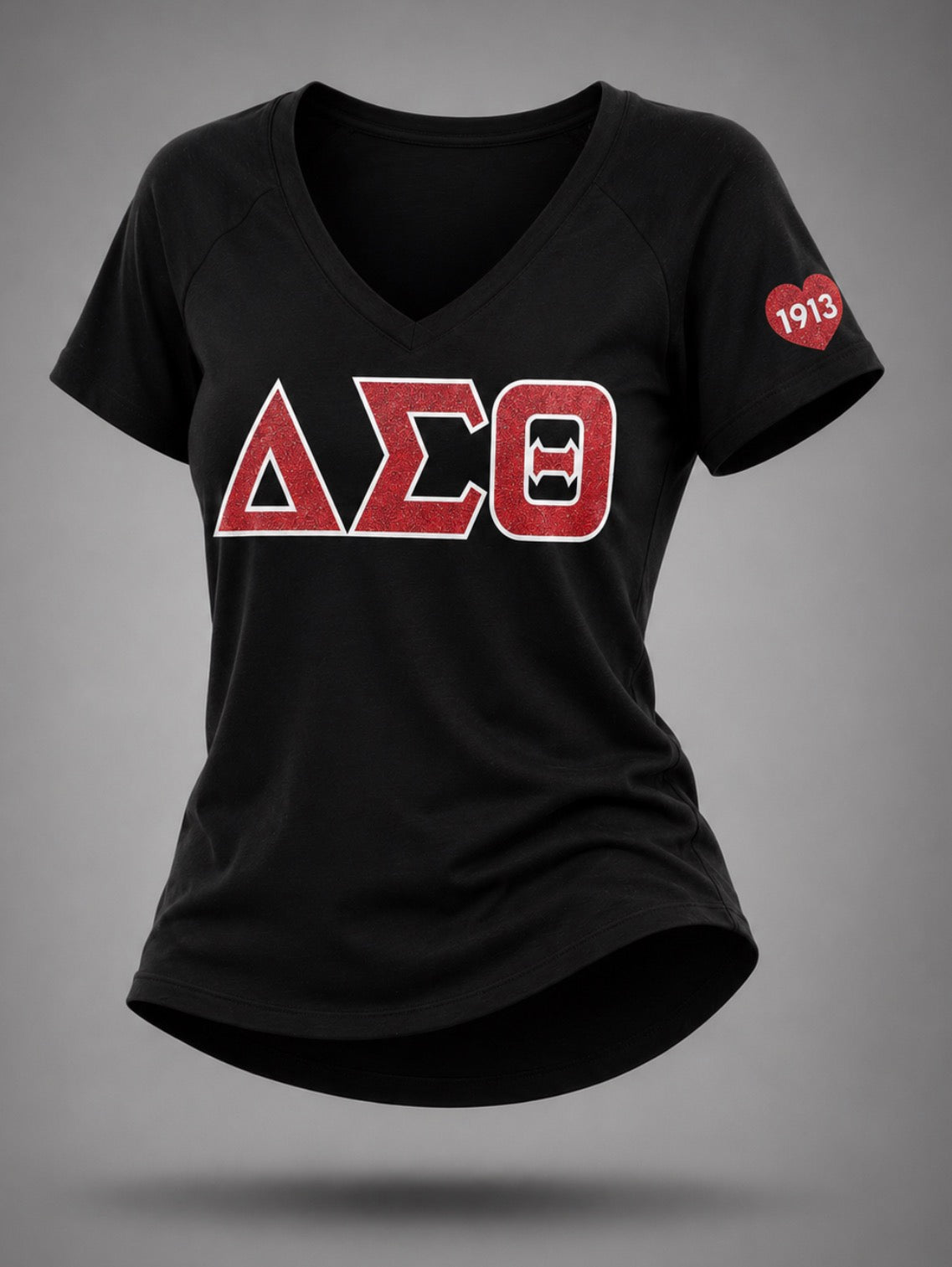Delta Sigma Theta - Glitter V-Neck Tee (Black)