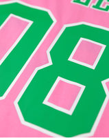 Alpha Kappa Alpha - Oversized Chenille & Printed Football Jersey (Pink)
