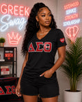 Delta Sigma Theta - Glitter V-Neck Tee (Black)