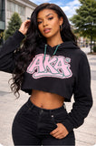 Alpha Kappa Alpha -Distressed Crop Hoodie ( w/Satin Lined Hood & Thumb Holes)