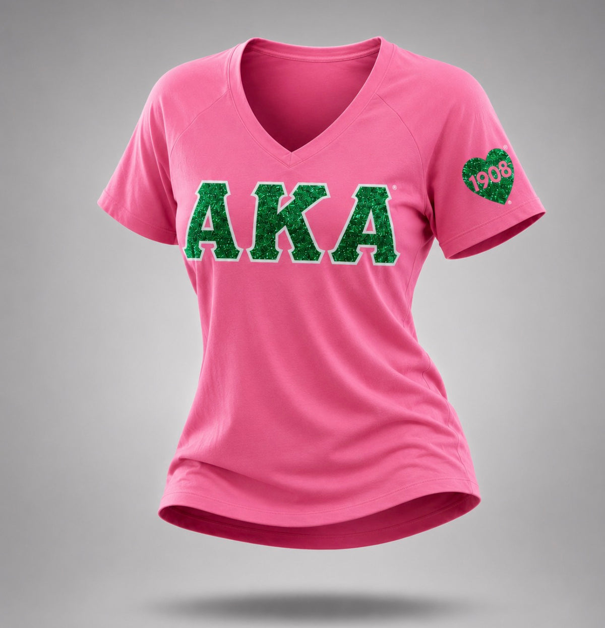Alpha Kappa Alpha- Glitter V-Neck Tee (Pink)