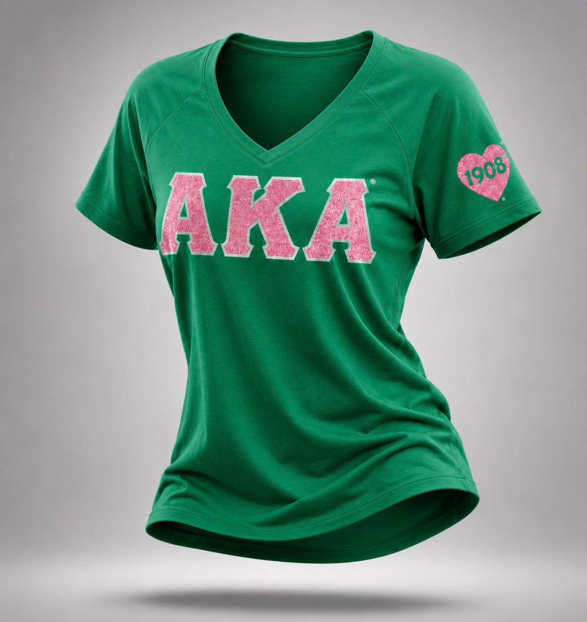 Alpha Kappa Alpha- Glitter V-Neck Tee (Green)