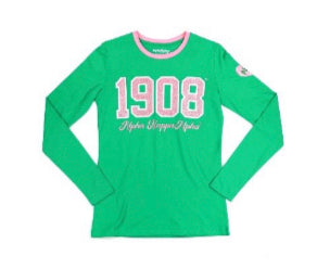 Alpha Kappa Alpha - 1908 Long Sleeve Tee w/ Heart(Green)