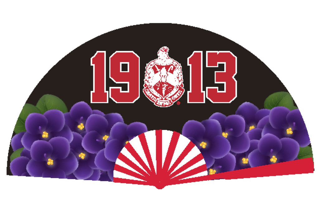 Delta Sigma Theta - Clack Hand Fan (Black w/African Violets)