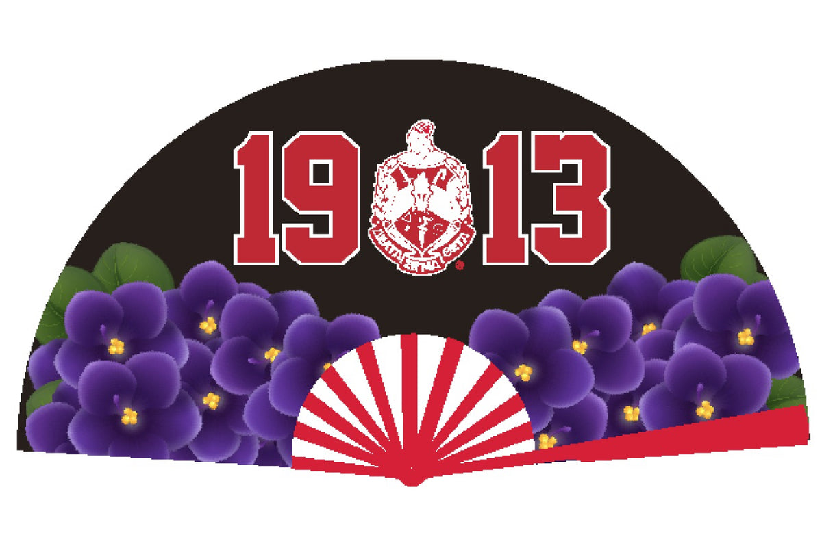 Delta Sigma Theta - Clack Hand Fan (Black w/African Violets)