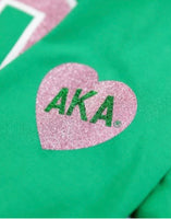 Alpha Kappa Alpha - 1908 Long Sleeve Tee w/ Heart(Green)