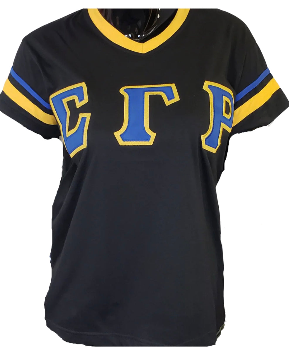 Sigma Gamma Rho - V-neck Striped Tee (Black)