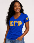Sigma Gamma Rho - Glitter V-Neck Tee (Blue)