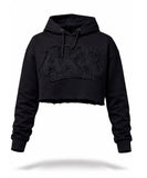 Alpha Kappa Alpha -Distressed Crop Stealth Hoodie  ( w/Satin Lined Hood & Thumb Holes)