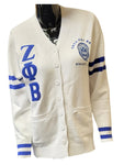 Zeta Phi Beta -Chenille Sweater Cardigan (White)