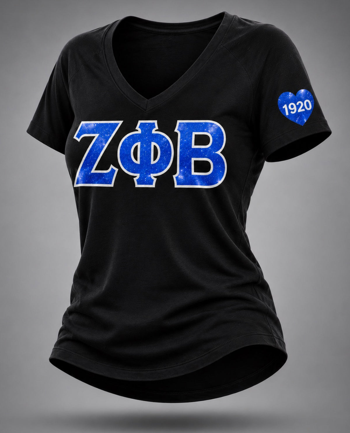 Zeta Phi Beta - Glitter V-Neck Tee (Black)