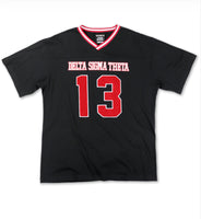 Delta Sigma Theta - Oversized Chenille & Printed Football Jersey (Black)