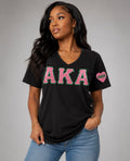 Alpha Kappa Alpha- Glitter V-Neck Tee (Black)