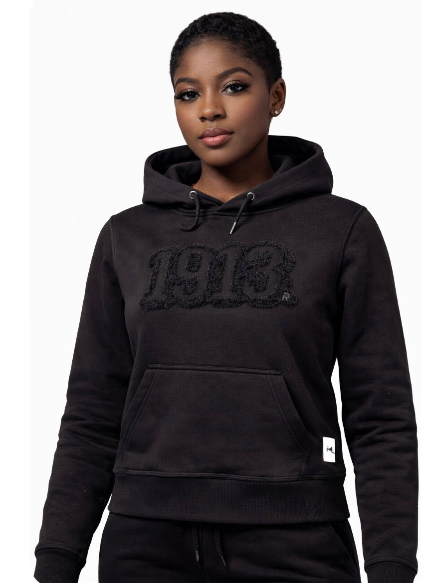 Delta Sigma Theta - 1913 Chenille Stealth Hoodie w/Rhinestone ( w/Satin Lined Hood & Thumb Holes)