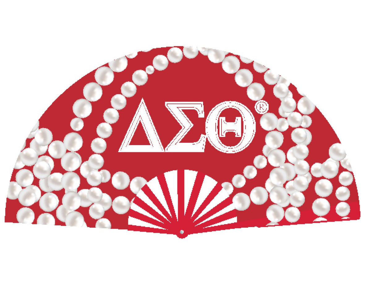Delta Sigma Theta - Clack Hand Fan (Red w/Pearls)