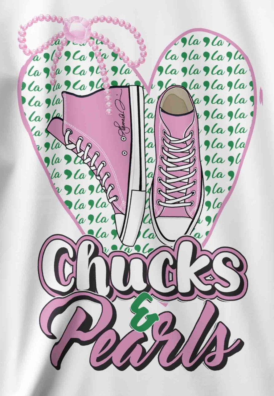Chucks & Pearls (COMMA- LA) ,White w/Pink