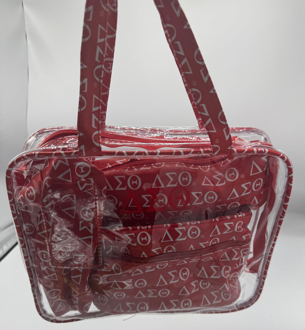 Delta Sigma Theta - 11” Clear Travel Toiletry Bag w/Makeup Organizers
