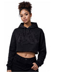 Alpha Kappa Alpha -Distressed Crop Stealth Hoodie ( w/Satin Lined Hood & Thumb Holes)