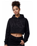 Alpha Kappa Alpha -Distressed Crop Stealth Hoodie  ( w/Satin Lined Hood & Thumb Holes)