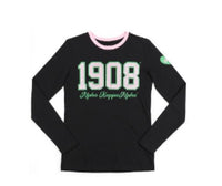 Alpha Kappa Alpha - 1908 Long Sleeve Tee w/ Heart(Black)