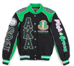 Alpha Kappa Alpha - “Pink & Green” Twill Racing Jacket (Black)