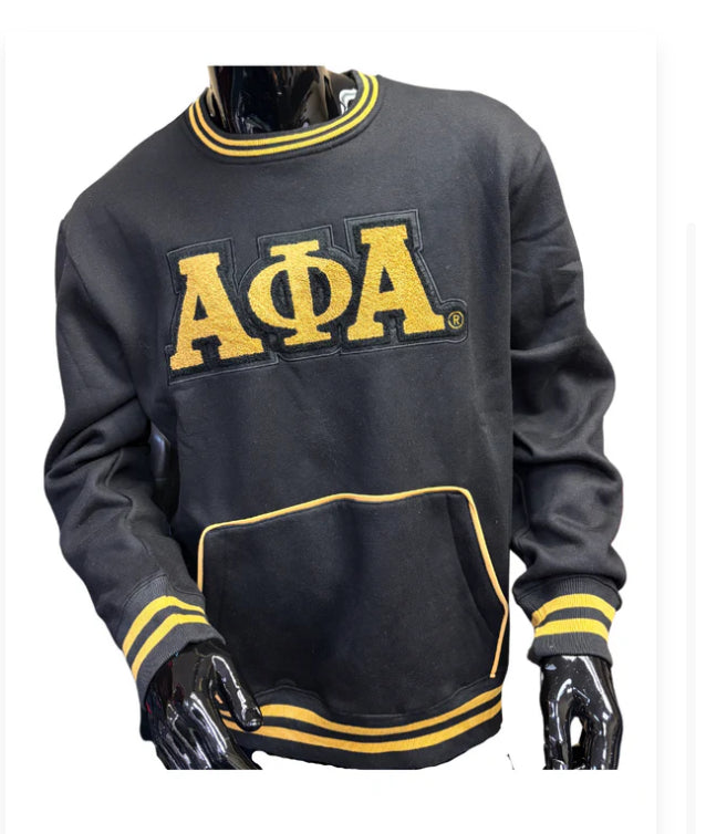Alpha Phi Alpha - Chenille Sweatshirt (Black) w/Kangaroo Pocket