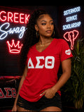 Delta Sigma Theta - Glitter V-Neck Tee (Red)
