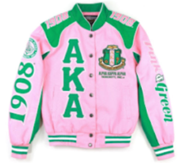 Alpha Kappa Alpha - “Pink & Green” Twill Racing Jacket (Pink)