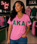 Alpha Kappa Alpha- Glitter V-Neck Tee (Pink)