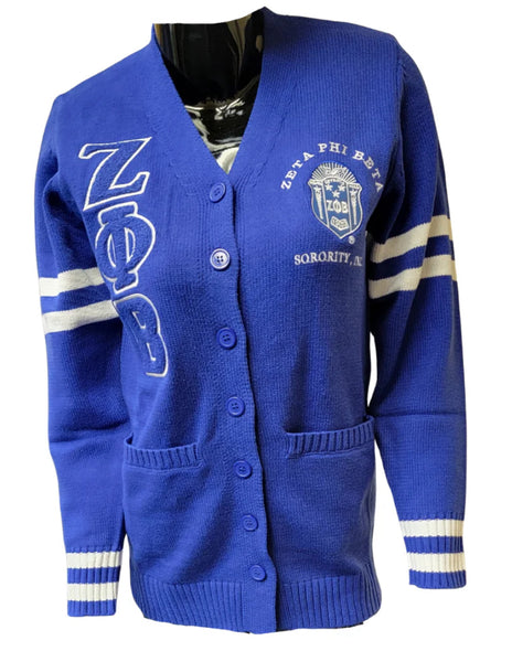 Zeta Phi Beta -Chenille Sweater Cardigan (Blue)