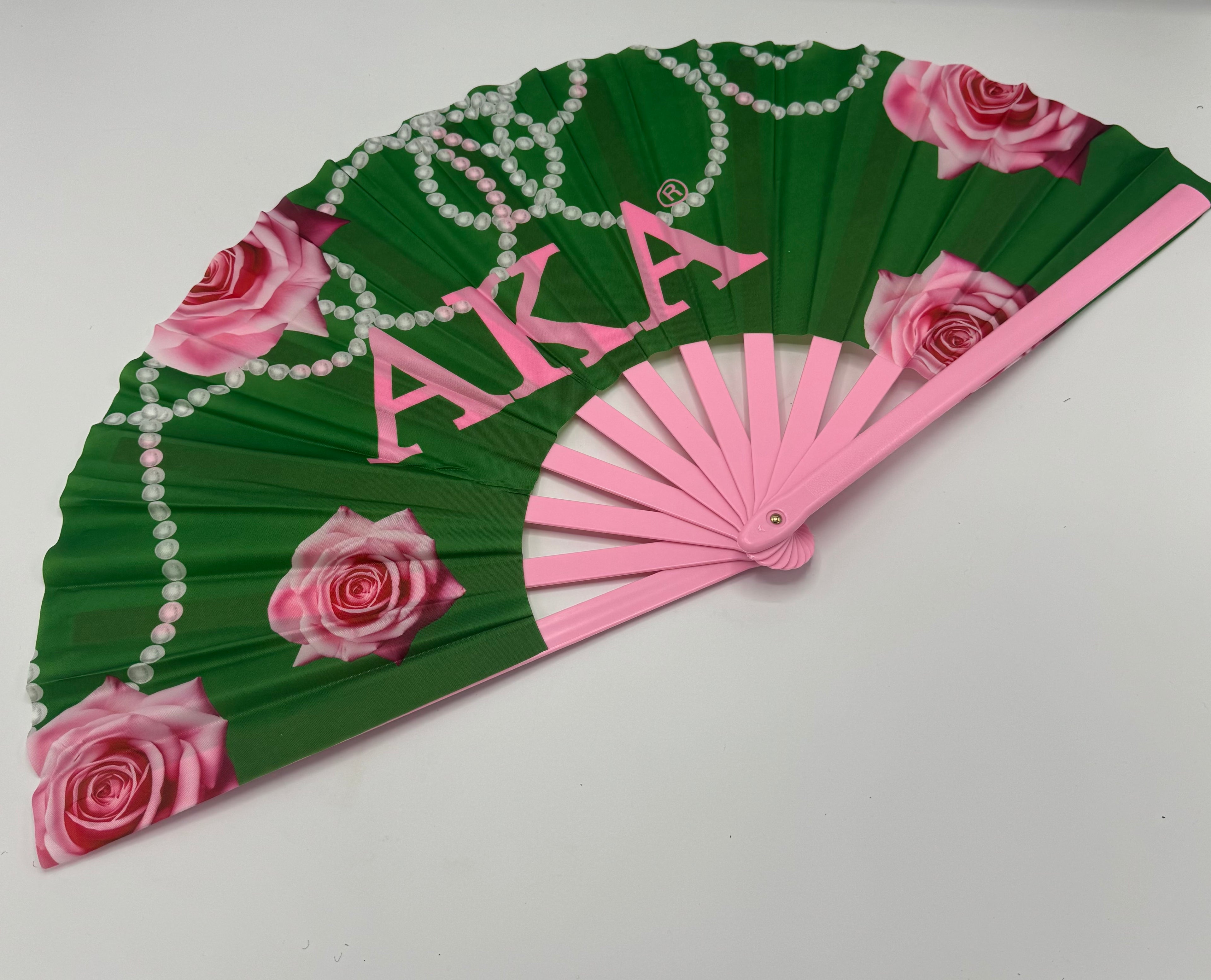 Alpha Kappa Alpha - Clack Hand Fan (Green w/Pearls)