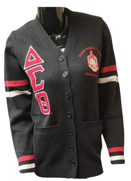 Delta Sigma Theta -Chenille Sweater Cardigan (Black)