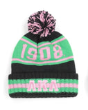 Alpha Kappa Alpha - Beanie Hat w/PomPom (Black)