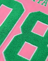 Alpha Kappa Alpha - Oversized Chenille & Printed Football Jersey (Pink)