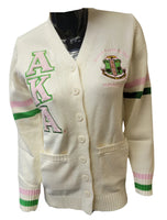 Alpha Kappa Alpha -Chenille Sweater Cardigan (Cream)