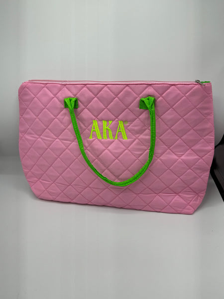 Alpha Kappa Alpha - Quilted Tote Bag (Pink) (20in L x12in H)