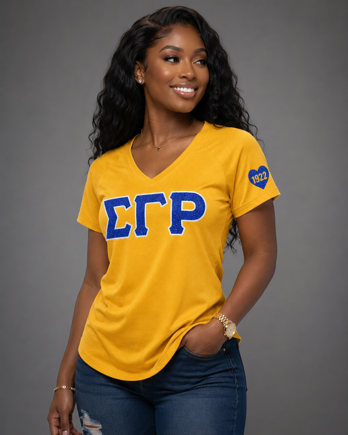 Sigma Gamma Rho - Glitter V-Neck Tee (Gold)