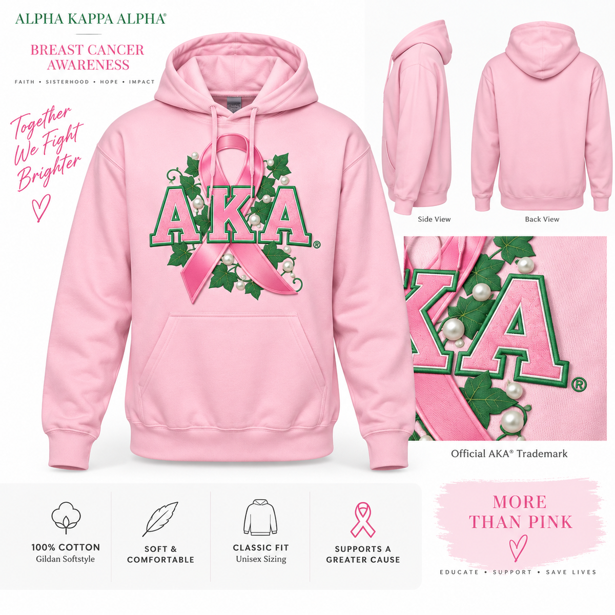 Alpha Kappa Alpha breast cancer awareness pink hoodie with AKA registered trademark design