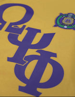 Omega Phi Psi - Embroidered & Printed Heavy Weight Tee (Gold)