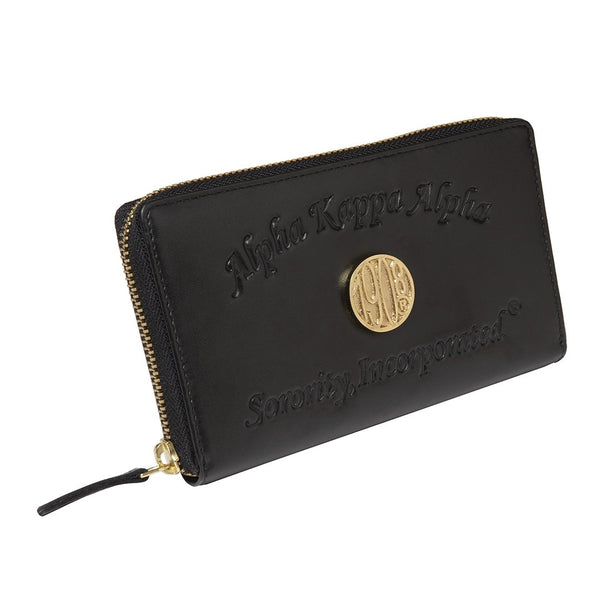 Alpha Kappa Alpha - Embossed Soft Leather Wallet (Black)
