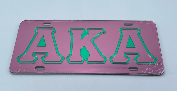 Alpha Kappa Alpha - Outlined Pink Mirror w/Pink AKA Letters License Plate