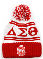 Delta Sigma Theta - Beanie Hat w/PomPom (White)