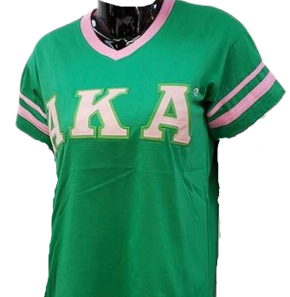 Alpha Kappa Alpha - V-neck Striped Tee (Green)