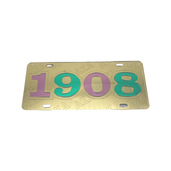 Alpha Kappa Alpha - 1908 w/Embossed Letters Gold Mirror License Plate