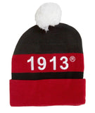 Delta Sigma Theta - Knit Beanie Hat w/PomPom (Black)