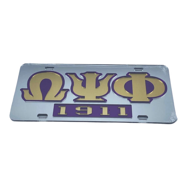 Omega Psi Phi - Silver w/Letters-Gold 1918 Mirror License Plate