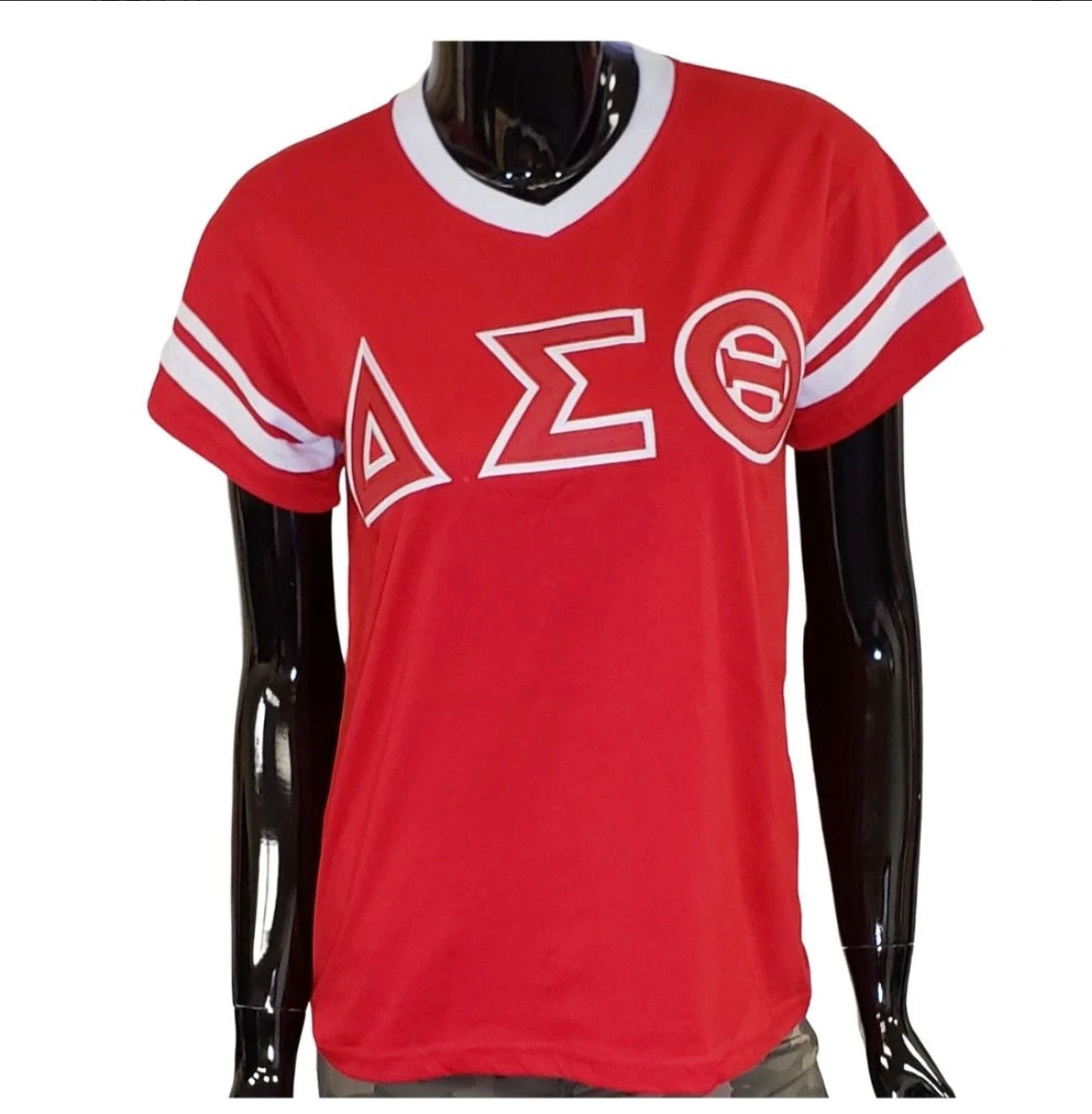 Delta Sigma Theta - V-Neck Striped (Red)