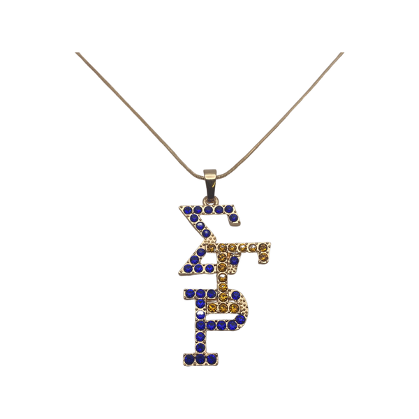 Sigma Gamma Rho -Bling Necklace(Stacked/Letters/Gold)